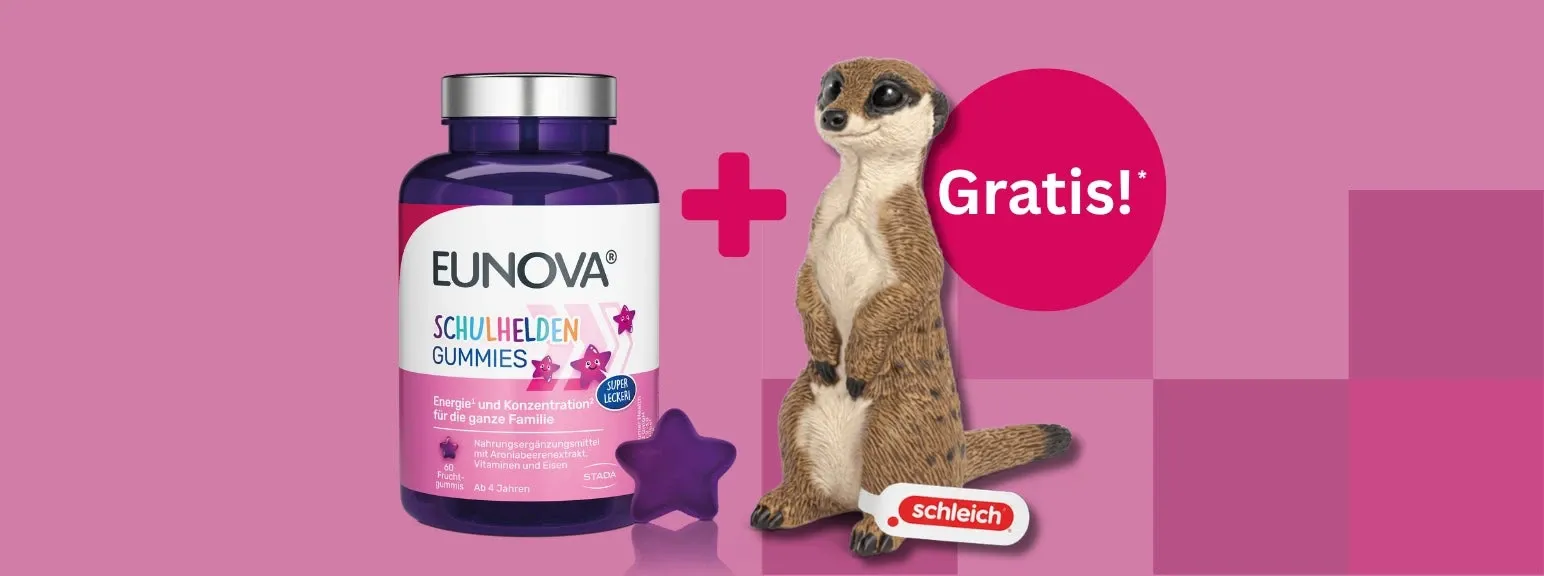 Beim Kauf einer Packung Eunova® Schulhelden gratis Schleich® Tier sichern!