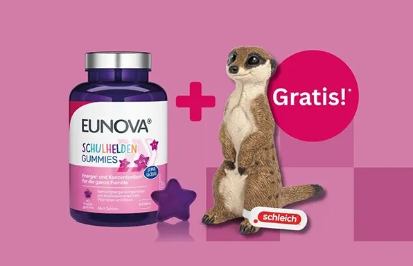 Beim Kauf einer Packung Eunova® Schulhelden gratis Schleich® Tier sichern!