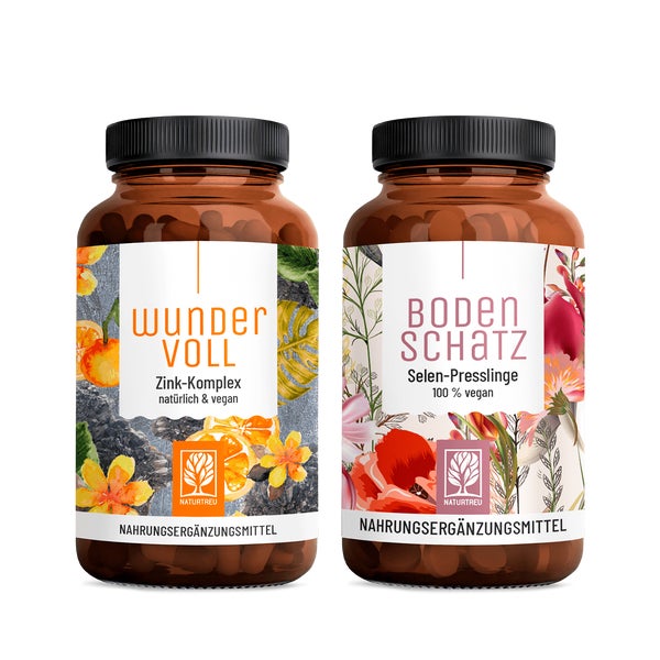 BODENSCHATZ WUNDERVOLL Paket: Selen aus Selenhefe, L-Selenomethionin + Natriumselenit & Zink aus drei Zinkformen in einem veganen Bundle - NATURTREU®  g