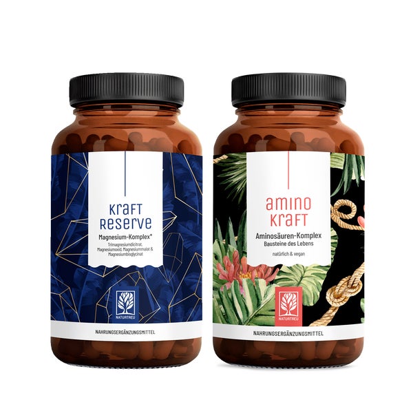 Sport-Paket: Magnesium & Aminosäuren in einem veganen Bundle - KRAFTRESERVE & AMINOKRAFT - NATURTREU® 365.5 g