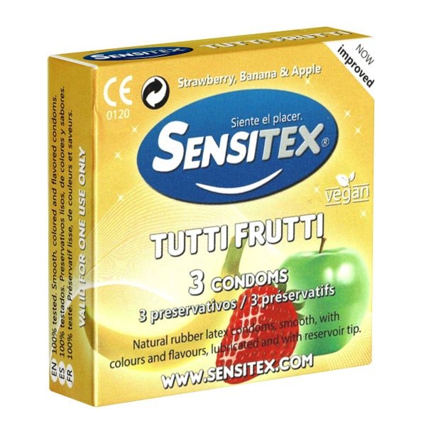 Tutti Frutti 3 bunte vegane Kondome mit Geschmack (3 Kondome) 3 St