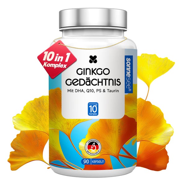 Ginkgo Gedächtnis Kapseln mit DHA, Q10, PS & Taurin 90 St