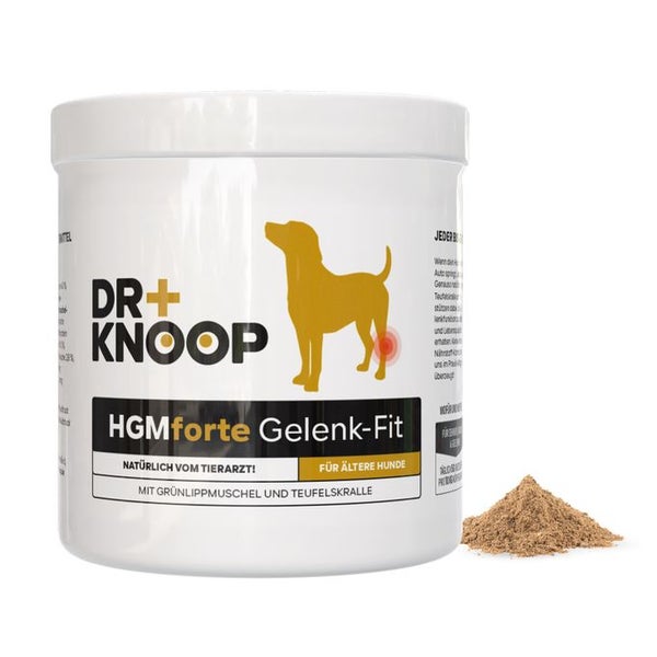 Gelenkpulver Senior für ältere Hunde  mit Grünlippmuschel, Teufelskralle & Glucosamin, HGMforte von Dr.Knoop 450 g