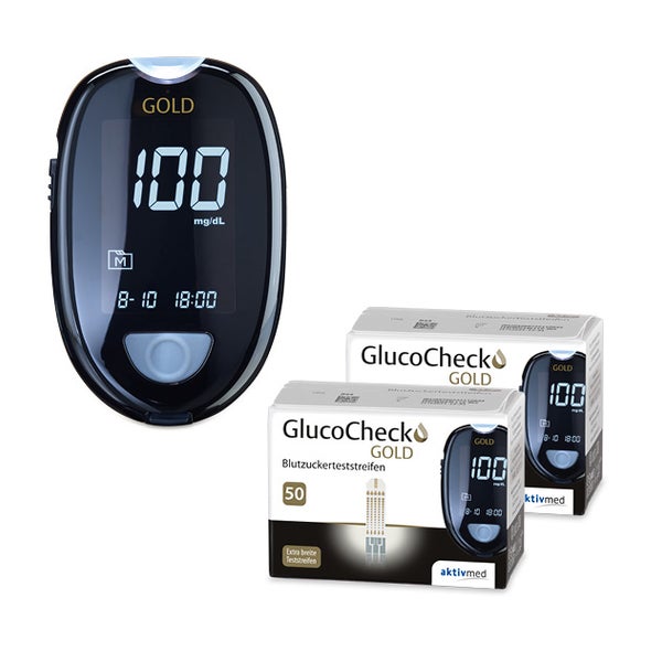 GlucoCheck GOLD Set (mg/dl) zur Kontrolle des Blutzuckers mit 110 Teststreifen 1 St