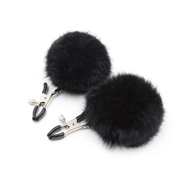 Faux Fur Ball Nipple Clamps in Schwarz 1 St