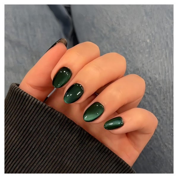 Press On Nails Kurz CatEye Chrome 30 Pcs Schwarz Dunkelgrün 1 St