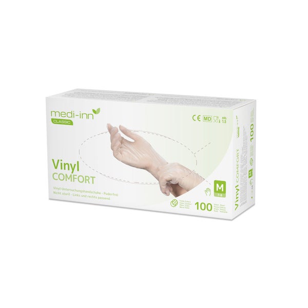 Medi-Inn Vinyl Comfort Einmalhandschuhe, transparent, puderfrei, Gr. S 1000 St