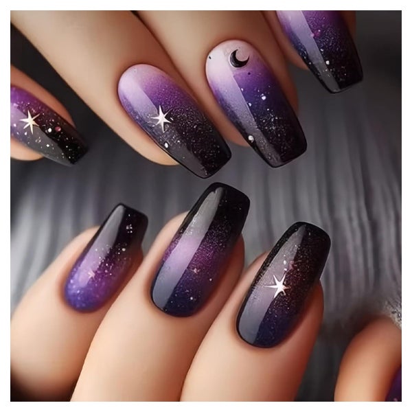 Kunstnägel 24 Lila Sternenhimmel Eckig Aufkleben GelLook des 1 St