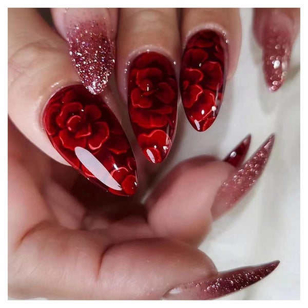 Nägel 24 Stück Mandel French Stiletto Acryl Fullcover Rot Bl 1 St
