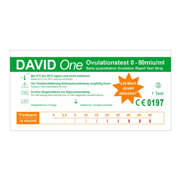David One 50 x Ovulationstest Streifen 0-80 miu/ml mit LH Wert Anzeige 50 St