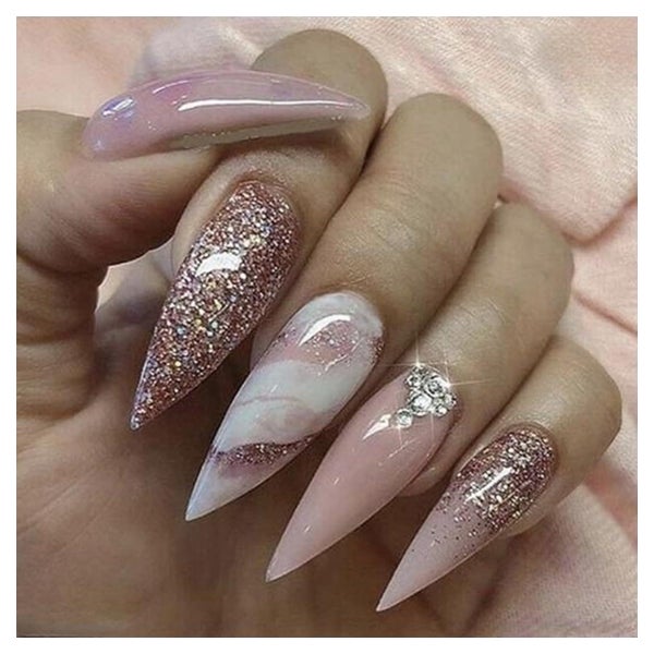 Kunstnägel 24 Stück Stiletto Marmor Rosegold rose&amp; Stile 1 St