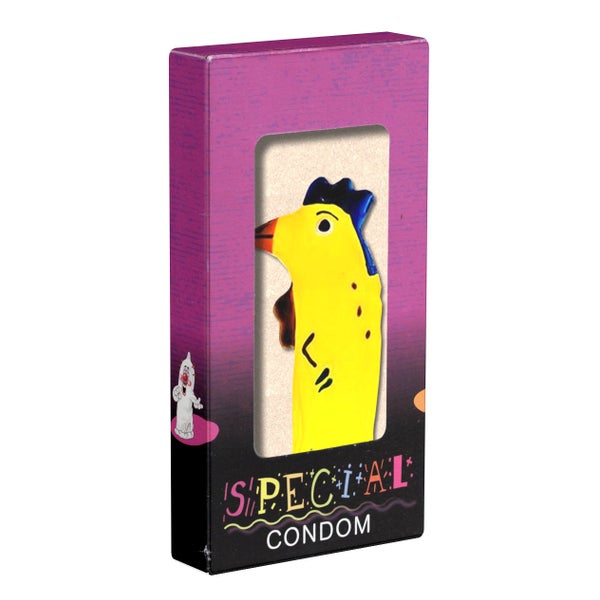 XL-Scherzkondom Hahn 1 Stück handbemalt, Spaßartikel gelb (1 Stück) 1 St
