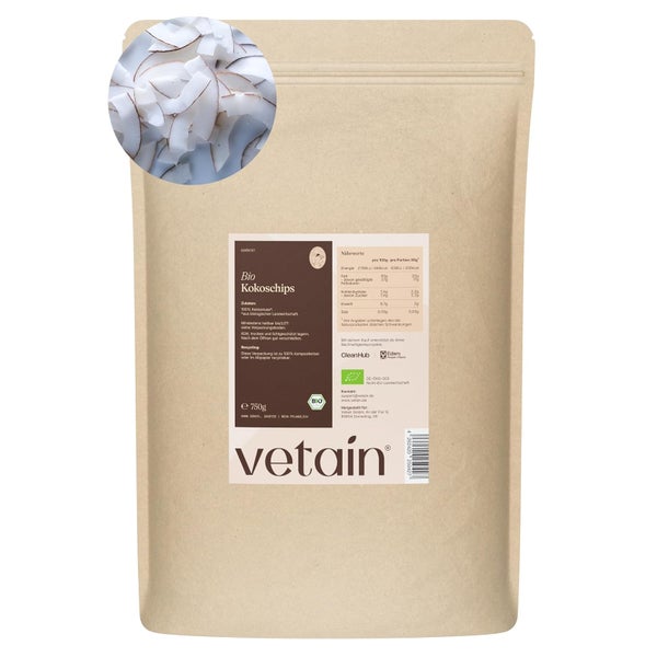 VETAIN Bio Kokoschips geröstet - 100% Kokosnuss - Vegan 750 g