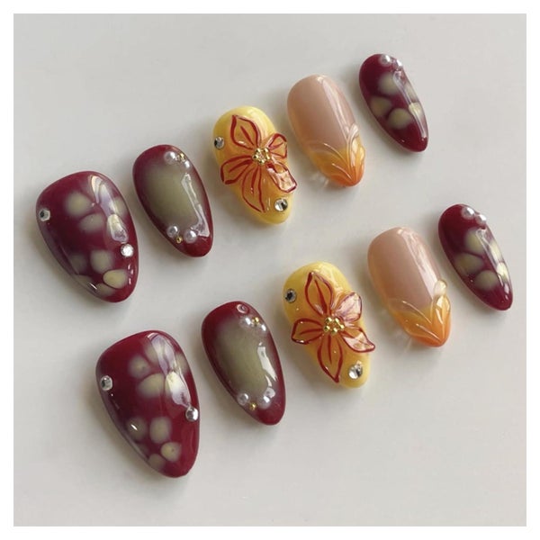 Falsche Nägel 24 Stück 3D Rotblumen Jelly Gel Kristall desig 1 St