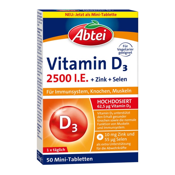 Abtei Vitamin D3 2500 I.E. + Zink + Selen 50 St