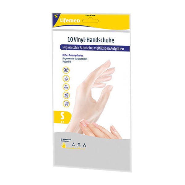 Lifemed Vinyl-Handschuhe, puderfrei, transparent, Gr. S 10 St