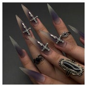 Künstliche Fingernägel Stiletto Schwarz Ombre Chrome Cross A 1 St