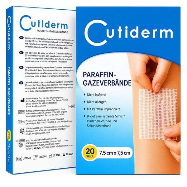 Cutiderm sterile Paraffingaze Kompresse 7.5 cm x 7.5 cm 20 St