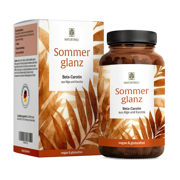 Beta Carotin für natürlichen Glow der Haut mit Vitamin C und Kupfer - SOMMERGLANZ - 90 vegane Kapseln - NATURTREU® 90 St