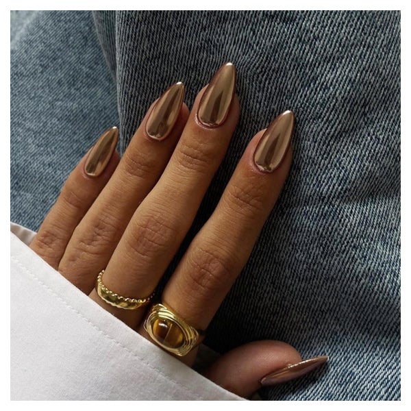 Künstliche Nägel Mandel Kurz Chrome Gold Press On 31gold&amp 1 St