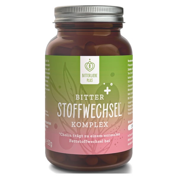 BitterLiebe® Bitter Stoffwechsel Komplex - 90 hochdosierte Kapseln mit Cholin, Zink, Vitaminen & Bitterstoffen - Für einen normalen Fett- und Energiestoffwechsel - Vegan & Made in Germany 1x 90 St 1x 90 St