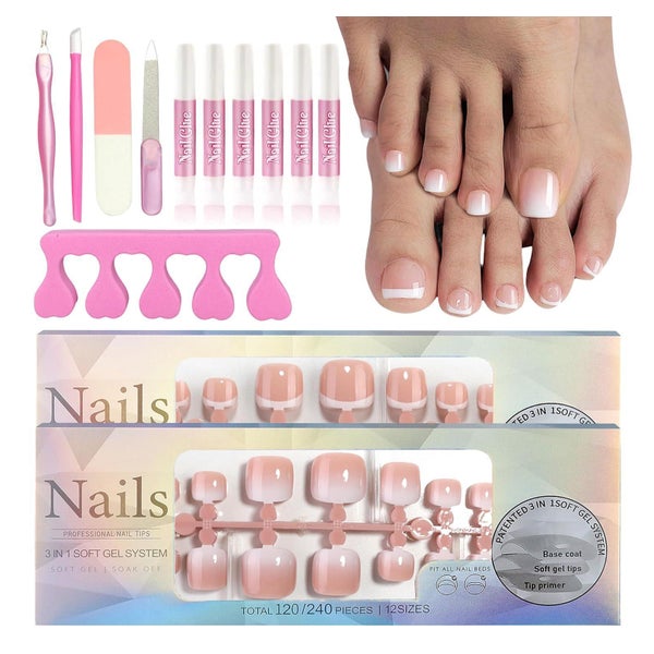 Falsche Fußnägel 240 Stück 12 Größen Acryl Tips Verlauf-Fren 1 St