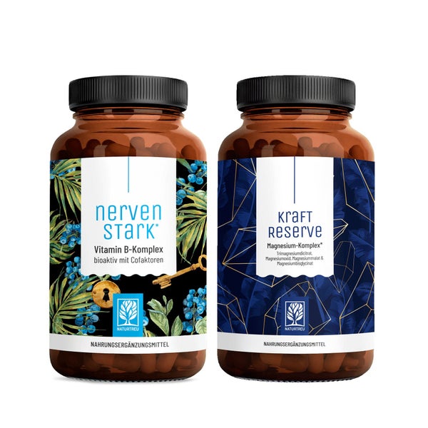 KRAFTRESERVE NERVENSTARK Paket: Magnesium & B Vitamine in einem veganen Bundle - NATURTREU® 238.7 g