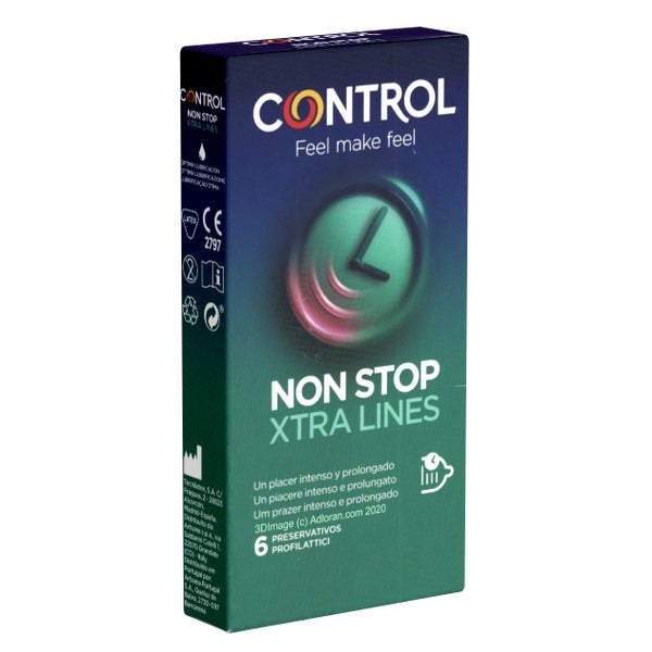 «Non Stop Xtra Lines» gerippte Kondome für längere Liebe (6 Kondome) 6 St