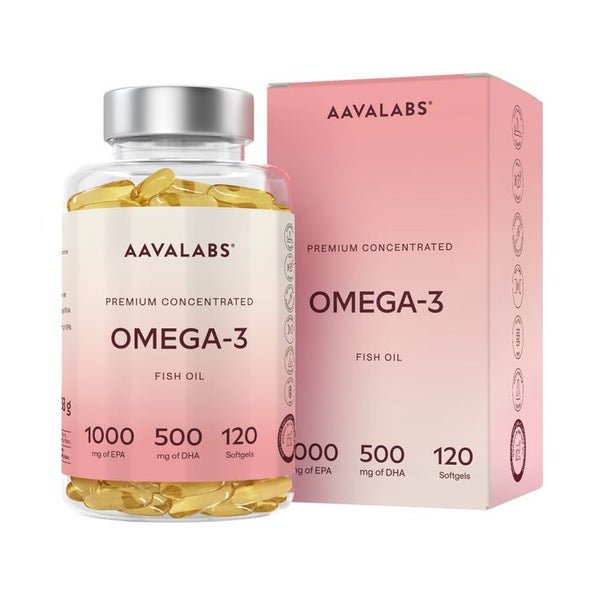 Aavalabs Omega-3 Fischöl, 1000 EPA / 500 DHA, 120 Softgels 120 St