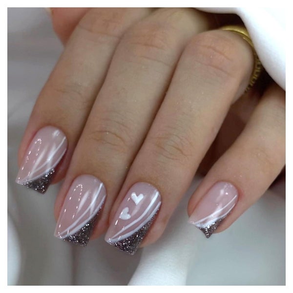 24 Stück French Rosa Glänzend Press on Nägel Acryl Full Cove 1 St