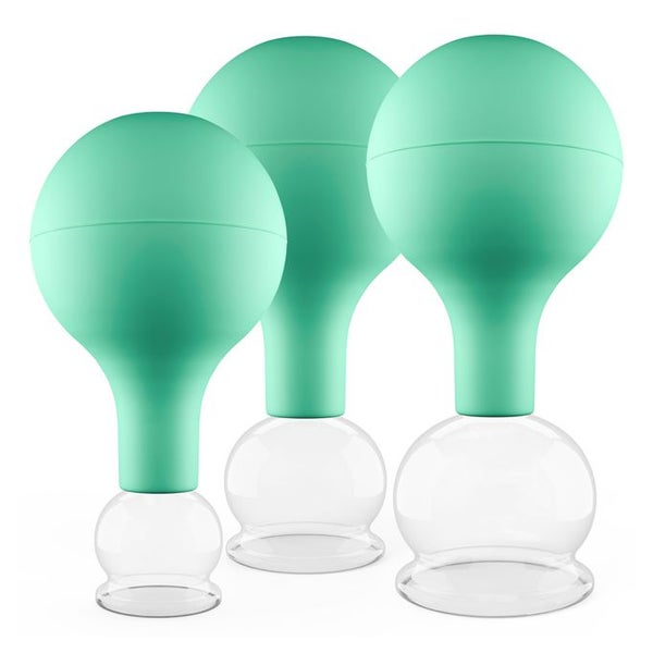 Pulox Schröpfgläser aus Echtglas mit Saugball - Set Trio klein in Grün: 25mm, 32mm, 40mm 3 St