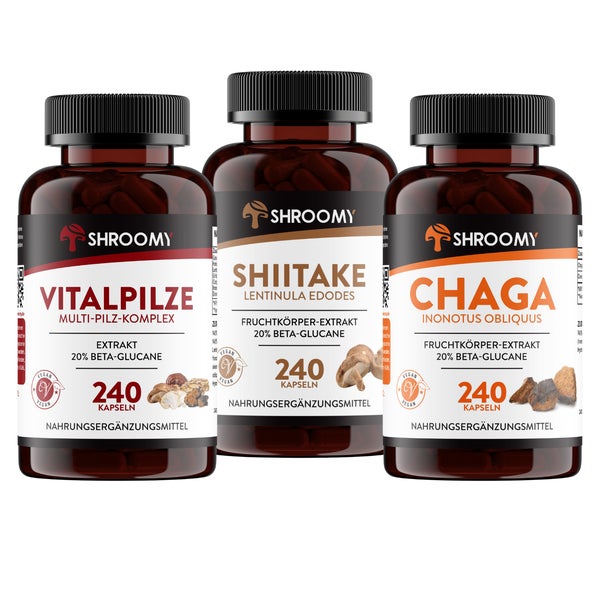 SHROOMY Vitalpilze, Shiitake und Chaga Kapseln im Set 3x240 St