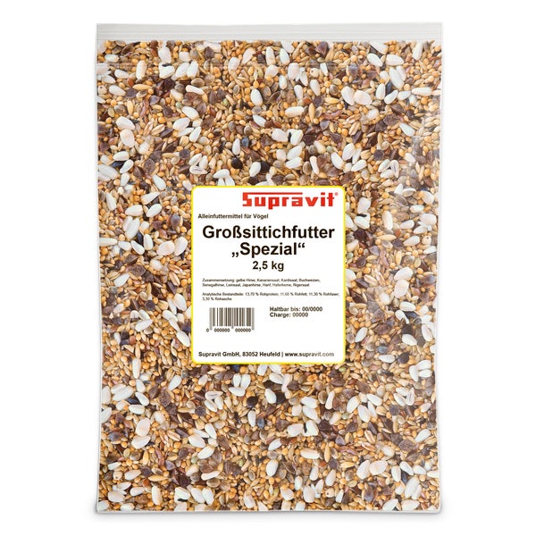 Supravit Vogelfutter Großsittiche Spezial  - leicht bekömmliches Sittich Futter ohne Sonnenblumenkerne I schmackhaftes Alleinfutter für Ziervögel & Papageien 2,5 kg