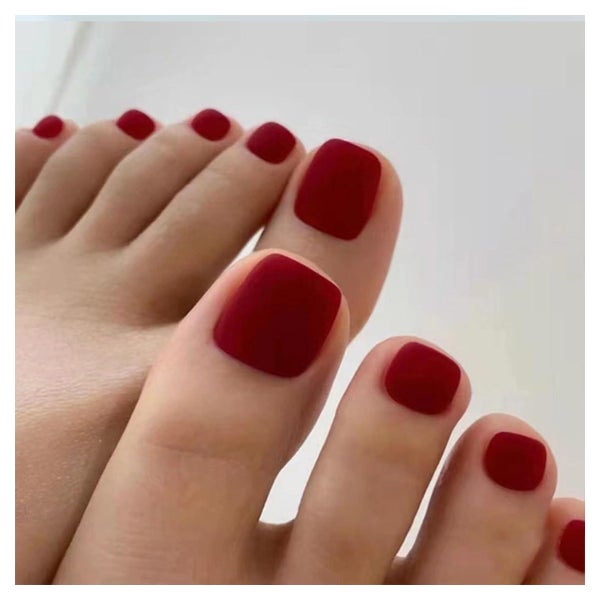 Zehennägel 24 Stück rot glänzend quadratisch Gel Damen Stil 1 St