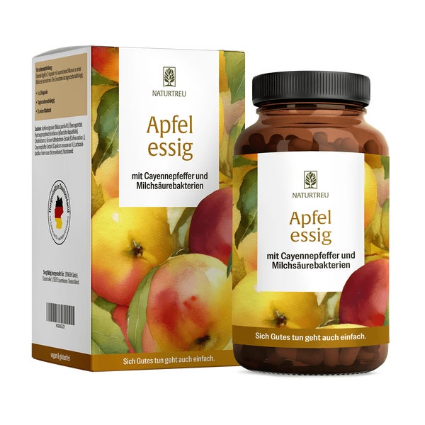 Apfelessig 1.500 mg mit Cayennepfeffer und Cholin für den Fettstoffwechsel - APFELESSIG - 90 vegane Kapseln - NATURTREU® 65.7 g