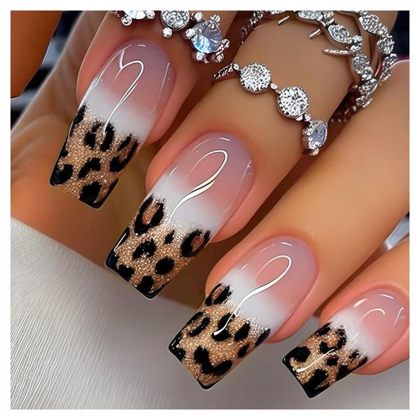 Press On Nails 24 Stück Eckig Aufkleben Rosa Leopard Franz&# 1 St
