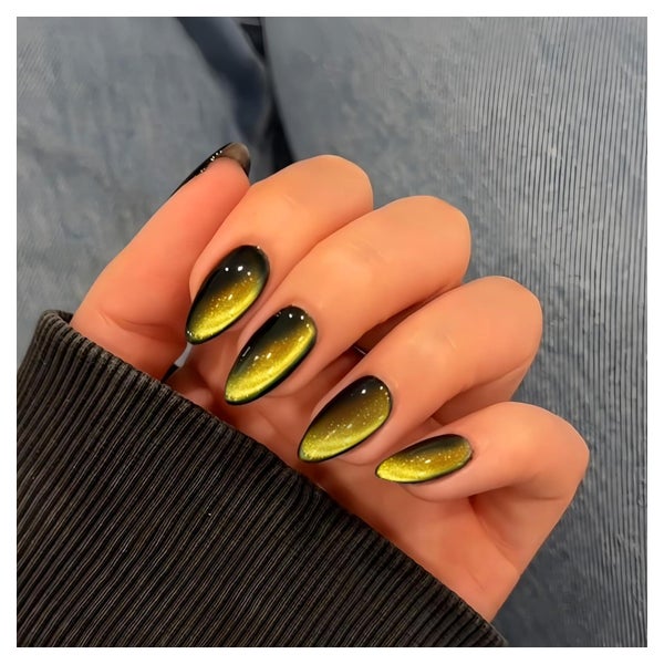 Künstliche Fingernägel Press On Cat Eye Schwarz Mandel Lila 1 St