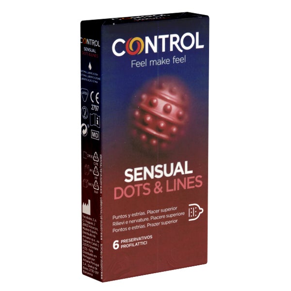 Sensual Dots & Lines – 6 gerippte und genoppte Kondome, 53mm (6 Kondome) 6 St