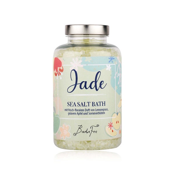 Badefee Badesalz Jade – Meersalzkristalle mit grünem Apfel, Zitronengras & Sommerblüten 500 g