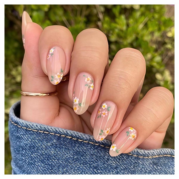 Falsche Nägel 24 Stück Press On Blume Nude Pink Flower 1 ml 1 St