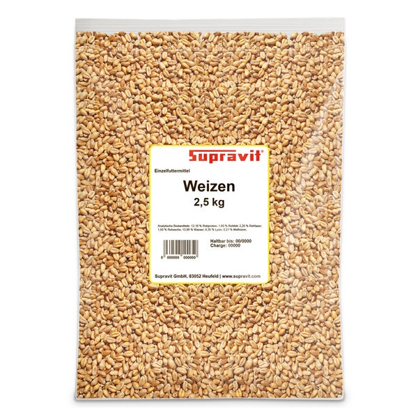 Supravit Weizen Futterweizen - aus regionaler Landwirtschaft - Ideales Einzelfuttermittel für Tauben, Vögel, Nager & Geflügel 2,5 kg