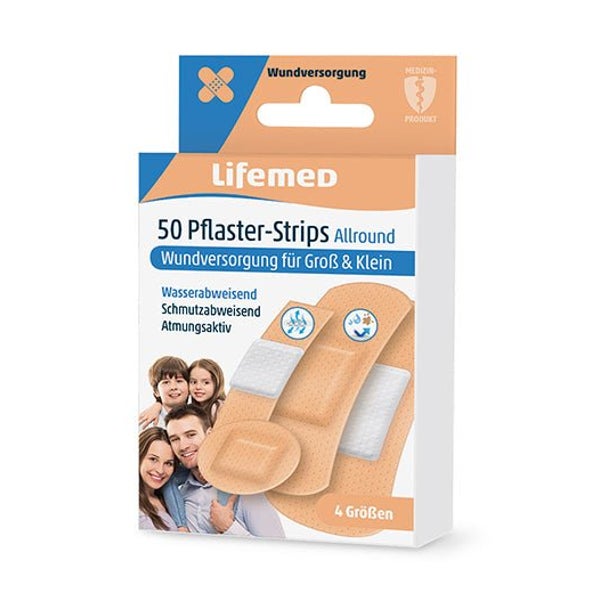 Lifemed 50 Pflaster-Strips hautfarben "Allround" 4 Größen, 96 Pack 4800 St