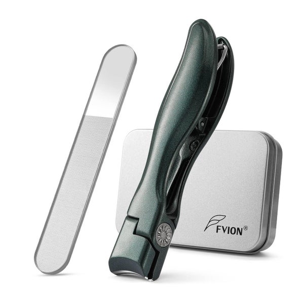 FVION Nagelknipser Set Groß mit Nano-Nagelfeile & Auffangbehälter für dicke