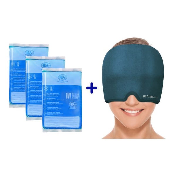 IEA Medical - Bundle - Migränemaske blau & 3er Box Kalt Warm Kompresse 12x20cm 1 St