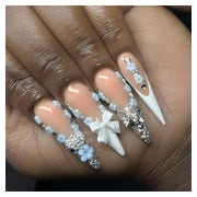 Künstliche Fingernägel Lang Stiletto Nude French 3D Crystal 1 St