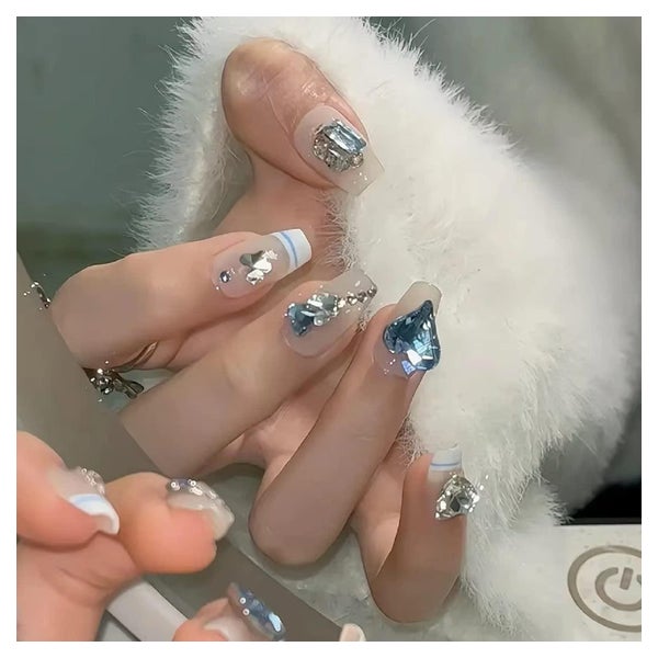 Kunstnägel Presson 1 ml (1er Pack) Französische blaue Strass 1 St