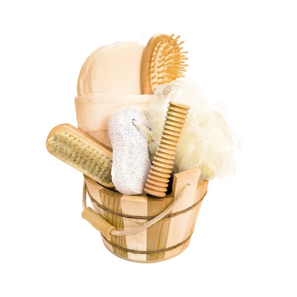 Geschenkset im Holzbottich mit umlaufender Kordel, rund