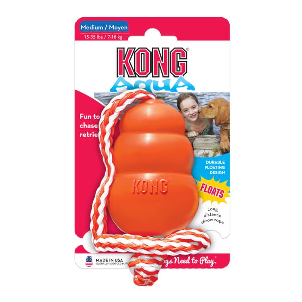 KONG Aqua M, orange mit Seil - Kauspielzeug aus Naturkautschuk für Hunde 1 St