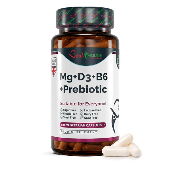 Best Immune Magnesiumlaktat Präbiotischer Komplex mit Vitamin B6, D3 und Inulin 100 St