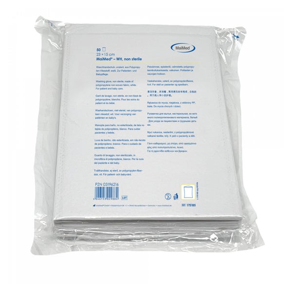 MaiMed® Waschhandschuhe weiß, aus Vlies 50 Stck. - leichte Qualität (60g/qm) 50 St